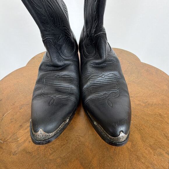 Durango Black Leather Western Cowboy Boots Silver Toe Cap Stitching Mens 11 main image 4